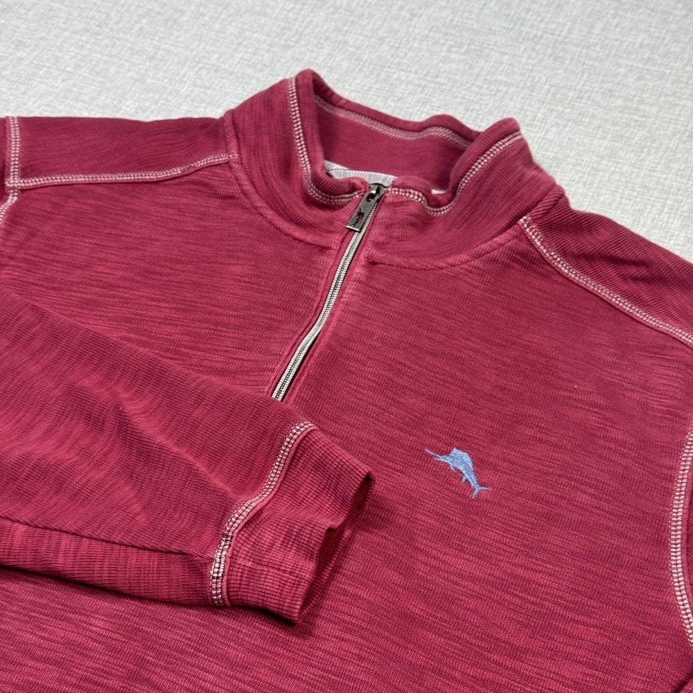 Tommy Bahama Sweatshirt Mens XL Red 1/4 Zip Pullover Mock Neck Long Sleeve